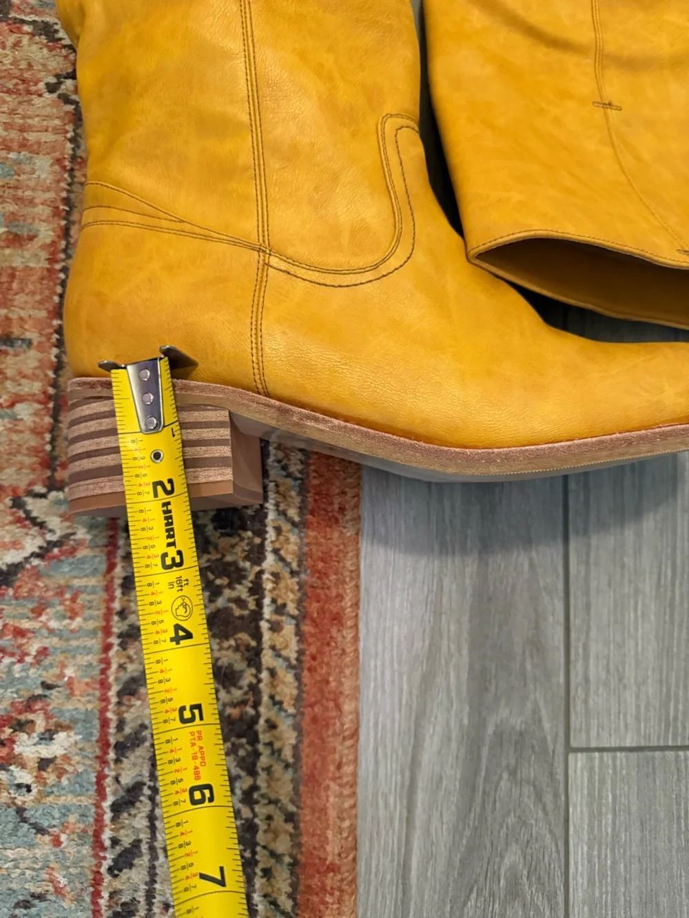 Boutique|Women's Tall  faux Leather Boots in Tan Mustard,stacked heel,size 12•••